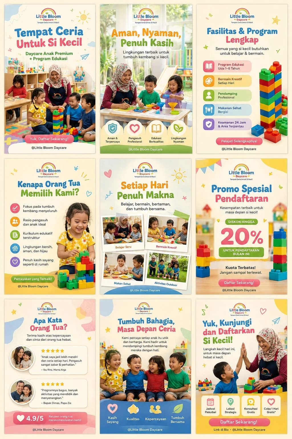Sembilan feed Instagram Daycare yang konsisten dalam satu campaign